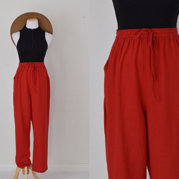 Vintage 90s Erin‎ London Silk Drawstring Pants size L | 30-34 waist - Picture 1 of 11
